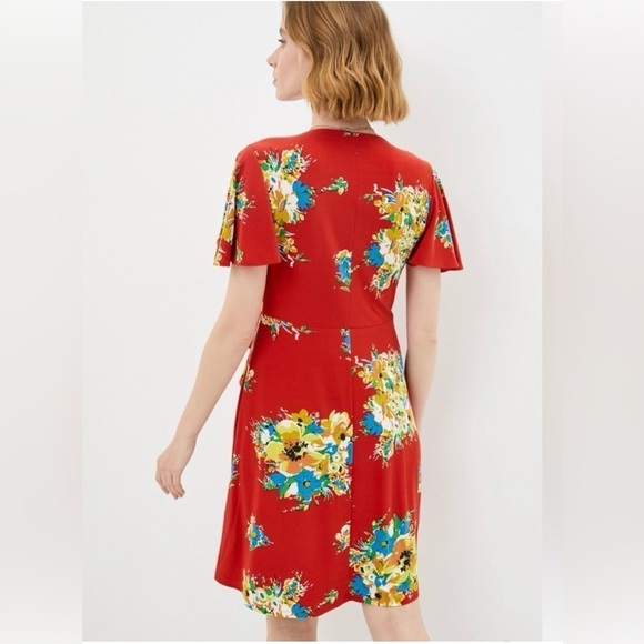 Lauren Ralph Lauren Women’s Midi Faux Wrap Dress Size 16 Red Floral Contemporary - Picture 5 of 16